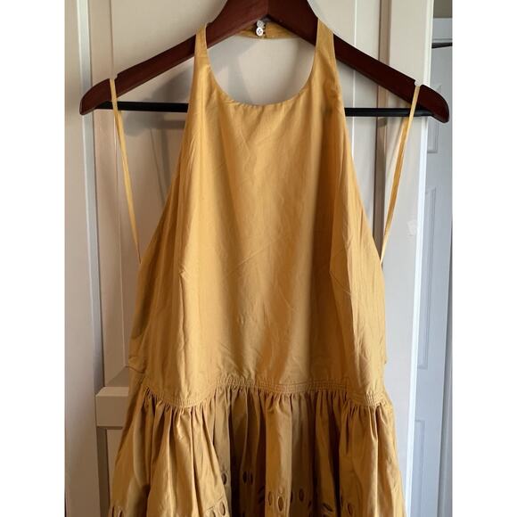 NWT A.L.C Blair eyelet Halter Mustard Yellow Maxi Coquette statement dress Sz-14 - Picture 3 of 15